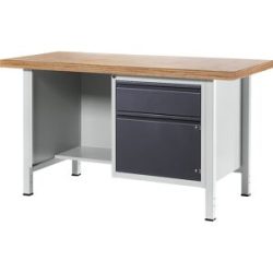 Werkbank, Gestellbauweise Serie 8500, 1 Schublade, 1 Tür, 1 offenes Fach mit zurückgesetztem Boden, Plattenbreite 1500 mm, anthrazit-metallic RAU