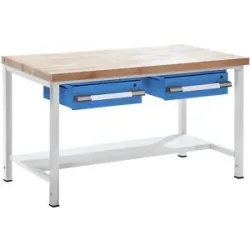 Höhenverstellbare Werkbank, Gestellbauweise, mit Schubladen, Breite 1500 mm, grau / blau eurokraft pro