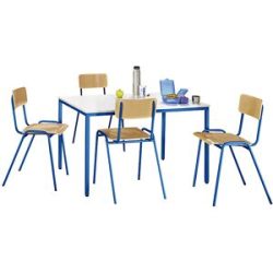 Mehrzweck-Sitzgruppe, 1 Tisch, 4 Stühle, Tischplatte lichtgrau, Gestell enzianblau eurokraft basic
