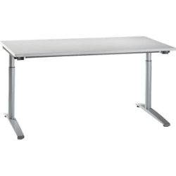 kaiserkraft HANNA - Schreibtisch mit C-Fußgestell, höhenverstellbar 650 - 850 mm, Breite 1600 mm, lichtgrau