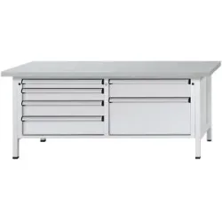 Werkbank mit XL/XXL-Schubladen, Gestellbauweise, Breite 2000 mm, 6 Schubladen, Stahlblechbelagplatte, Front lichtgrau ANKE