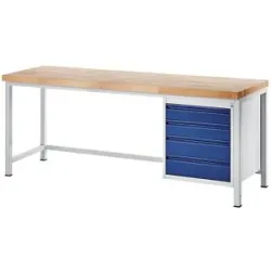 Werkbank, Gestellbauweise, 4 Schubladen Größe L, Tiefe 700 mm, Breite 2000 mm RAU