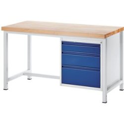 Werkbank, Gestellbauweise, 3 Schubladen Größe L je 1 x 120/180/240 mm hoch, Tiefe 700 mm, Breite 1500 mm RAU