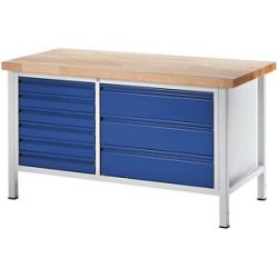 Werkbank, Gestellbauweise, 6 Schubladen Größe L, 3 Schubladen Größe XL, Tiefe 700 mm, Breite 1500 mm RAU