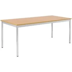 Mehrzwecktisch, rechteckig, BxH 1400 x 740 mm, Tiefe 700 mm, Platte Buche-Dekor, Gestell verchromt eurokraft basic