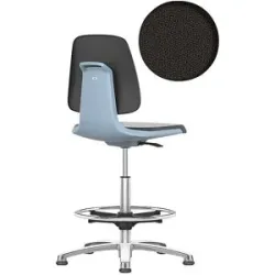 Arbeitsdrehstuhl LABSIT, mit Bodengleitern und Fußring, Sitz mit Stoffbezug, blau bimos