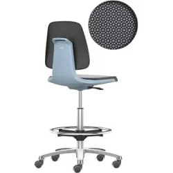 Arbeitsdrehstuhl LABSIT, Hochstuhl mit Sitz-Stopp-Rollen und Fußring, Sitz Supertec, blau bimos