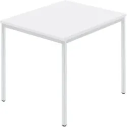 kaiserkraft Rechtecktisch, Vierkantrohr beschichtet, BxT 800 x 800 mm, weiß / grau