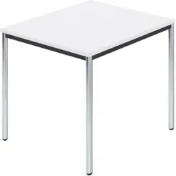 kaiserkraft Rechtecktisch, Rundrohr verchromt, BxT 800 x 800 mm, weiß