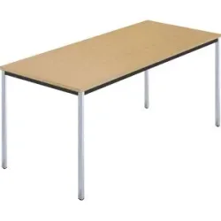 kaiserkraft Rechtecktisch, Vierkantrohr verchromt, BxT 1600 x 800 mm, Buche natur