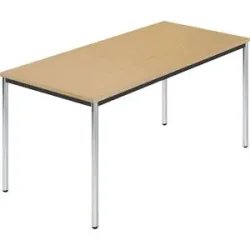 kaiserkraft Rechtecktisch, Rundrohr verchromt, BxT 1500 x 800 mm, Buche natur