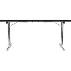 kaiserkraft Klapptisch mit Doppel-T-Fußgestell, Gestell aus Stahlrundrohr, verchromt, weiß/schwarz, BxT 1400 x 700 mm