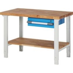 Werkbank, Baukastensystem Serie 7000, 1 Schublade, 1 Ablageboden, BxT 1250 x 700 mm eurokraft pro