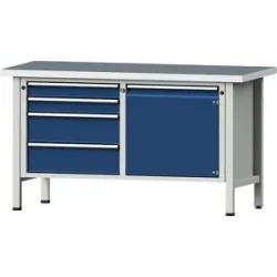 Werkbank, Gestellbauweise Serie V, 4 Schubladen, Tür 540 mm, Universalplatte, Teilauszug ANKE