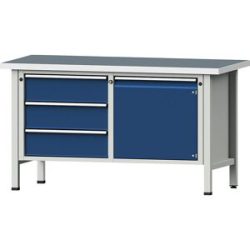 Werkbank, Gestellbauweise Serie V, 3 Schubladen, Tür 540 mm, Universalplatte, Teilauszug ANKE
