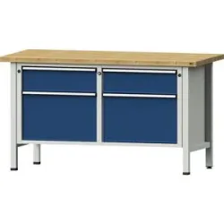 Werkbank, Gestellbauweise Serie V, 2 Schubladen 180 mm, 2 Schubladen 360 mm, Buche massiv, Vollauszug ANKE
