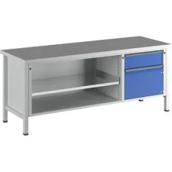 Werkbank, Gestellbauweise Serie V, 1 Schublade 180 mm, Tür 360 mm, Universalplatte, Teilauszug ANKE