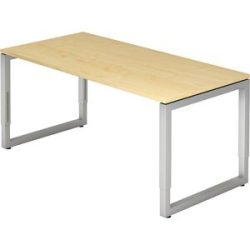 Schreibtisch mit Gestell aus Vierkant-Stahlrohr, Höhe 650 - 850 mm, BxT 1600 x 800 mm, Ahorn / alusilber eurokraft pro