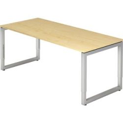 Schreibtisch mit Gestell aus Vierkant-Stahlrohr, Höhe 650 - 850 mm, BxT 1800 x 800 mm, Ahorn / alusilber eurokraft pro