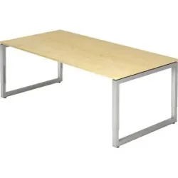 Schreibtisch mit Gestell aus Vierkant-Stahlrohr, Höhe 650 - 850 mm, BxT 2000 x 1000 mm, Ahorn / alusilber eurokraft pro