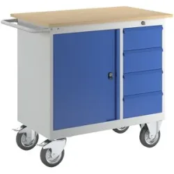 Kompaktwerkbank, fahrbar, mit 4 Schubladen, 1 Tür, BxT 950 x 590 mm eurokraft pro