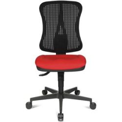 Bürostuhl, Muldensitz, ohne Armlehnen, Sitz rot, Netz-Rücken schwarz Topstar