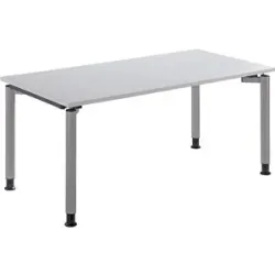 kaiserkraft THEA - Schreibtisch mit 4-Fußgestell, Höhe 680 - 820 mm, Breite 1600 mm, lichtgrau