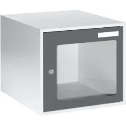Schließfachwürfel, HxBxT 350 x 400 x 450 mm, Sichtfenstertür, lichtgrau / basaltgrau eurokraft basic