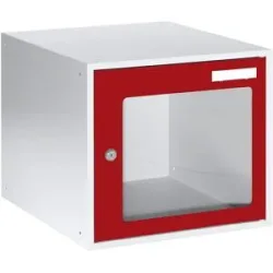 Schließfachwürfel, HxBxT 350 x 400 x 450 mm, Sichtfenstertür, lichtgrau / feuerrot eurokraft basic