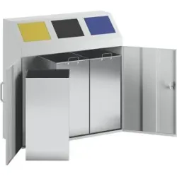 Wertstoffsammelschrank, Volumen 3 x 50 l, lichtgrau RAL 7035 eurokraft pro