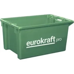 Drehstapelbehälter aus lebensmittelechtem Polypropylen, Volumen 70 l, VE 2 Stk, Wände und Boden geschlossen, grün eurokraft pro
