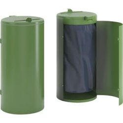 Stahlblech-Abfallsammler, für Volumen 120 l, mit Einflügeltür, grün mit grünem Kunststoffdeckel VAR