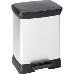 Curver Tritt-Mülleimer Decobin, 80 % Recycling-Kunststoff, Metalloptik, B 390 x T 290 x H 510 mm, 30 Liter, silber/schwarz