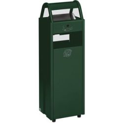 Abfallbehälter mit Ascher, Volumen 35 l, BxHxT 300 x 960 x 250 mm, grün RAL 6005 VAR