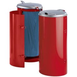 Stahlblech-Abfallsammler, für Volumen 120 l, mit Einflügeltür, rot mit silberfarbenem Kunststoffdeckel VAR