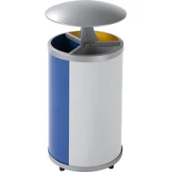 Wertstoffsammler, rund, Volumen 3 x 30 l, HxØ 950 x 420 mm, mit Dach, gelb, blau, grau VAR