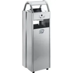 Abfallsammler mit Ascher und Regenschutzdach, Volumen 35 l, BxHxT 300 x 960 x 250 mm, silber VAR