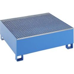Stahl-Auffangwanne für 200-l-Fässer, LxBxH 1200 x 1200 x 415 mm, mit Zulassung, blau pulverbeschichtet, mit Gitterrost eurokraft basic