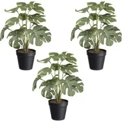 kaiserkraft Künstliche Pflanze Splitphilodendron, Kunststofftopf, VE 3 Stk, Höhe 380 mm