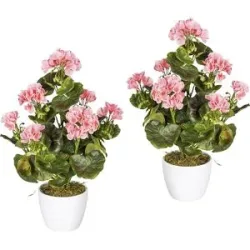 kaiserkraft Geranienbusch, UV-beständig, Höhe 400 mm, 26 Blatt, VE 2 Stk, Blüten rosa