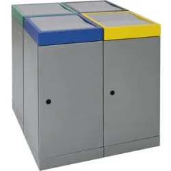 kaiserkraft Wertstoffsammelsystem mit Flügeltür, Volumen 70 l, graualu, 4-fach-Sammler