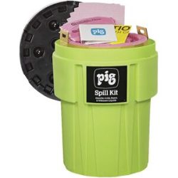 Notfall-Kit im 360-l-Signalfarbenbehälter, Ausführung Chemikalien, absorbiert 236,8 l PIG