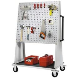 Lochplatte aus Stahl für Werkzeugmobil, LxB 991 x 457 mm, weißaluminium RAL 9006 eurokraft pro