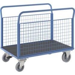 Plattformwagen, 2 Gitter-Seitenwände, mit Zentralstopp, LxB 1250 x 870 mm eurokraft pro