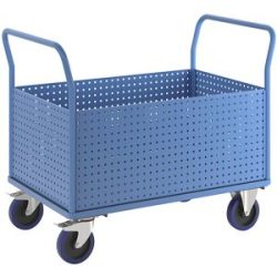 Plattformwagen, mit 4 hohen Lochblechwänden, LxB 1250 x 800 mm, Vollelastik eurokraft pro