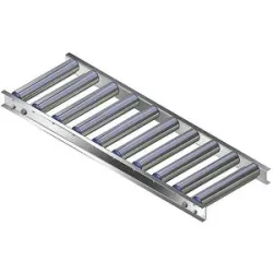 Leicht-Rollenbahn, Aluminiumrahmen mit Aluminiumrollen, Bahnbreite 300 mm, Achsabstand 100 mm, Länge 1 m Gura