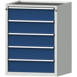 Schubladenschrank, BxT 760 x 675 mm, Schubladentraglast 100 kg, 5 Schubladen, Höhe 980 mm, Front enzianblau ANKE