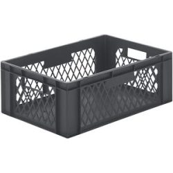 kaiserkraft Euro-Format-Stapelbehälter, Wände durchbrochen, Boden geschlossen, LxBxH 600 x 400 x 210 mm, grau, VE 5 Stk