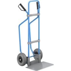 Sackkarre mit Kufen, blau, Schaufel-BxT 450 x 350 mm, verzinkt, PU-Bereifung eurokraft pro