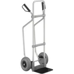 Aluminium-Sackkarre mit Kufen, Schaufel-BxT 280 x 250 mm, schwarz, PU-Bereifung eurokraft pro